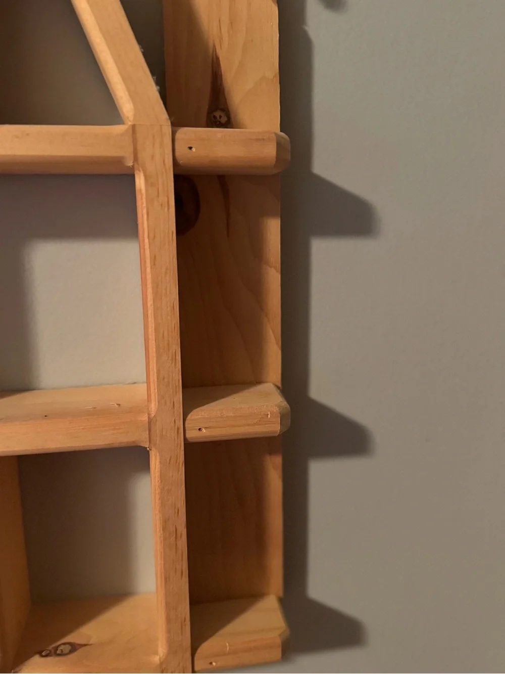 Vintage Natural Wood Farm Trinket Display Shelf or Knick Knack Shelf 12 Spaces